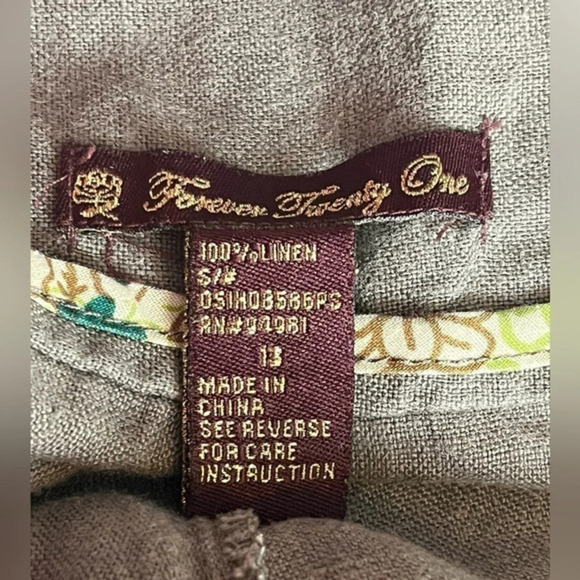 Forever 21 Linen Wide Left Coloutte Contemporary High Waist Chocolate Brown - Picture 12 of 13